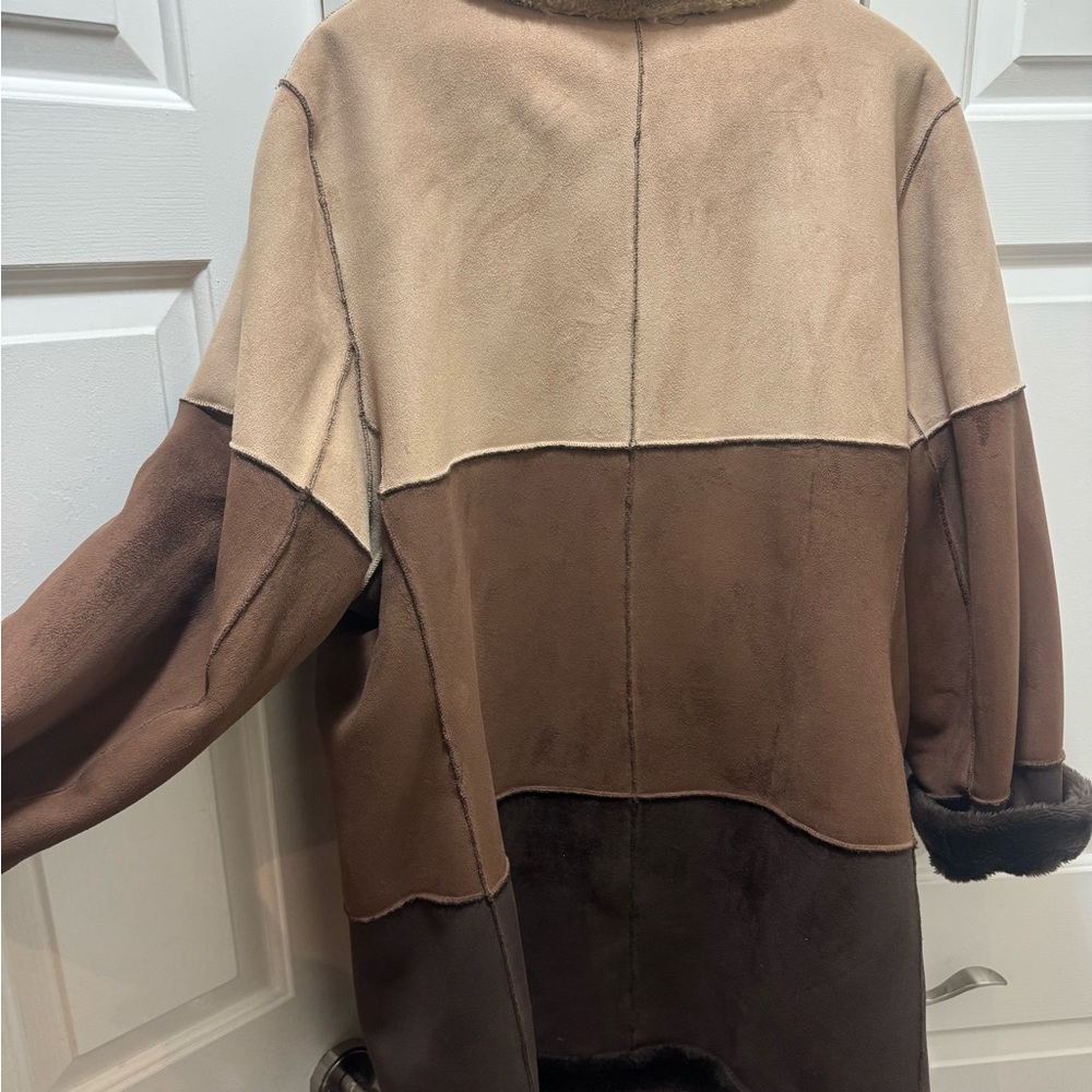 2X brown coat Color block Tan Brown Teddy Jacket suede shearling warm jacket - Picture 7 of 12